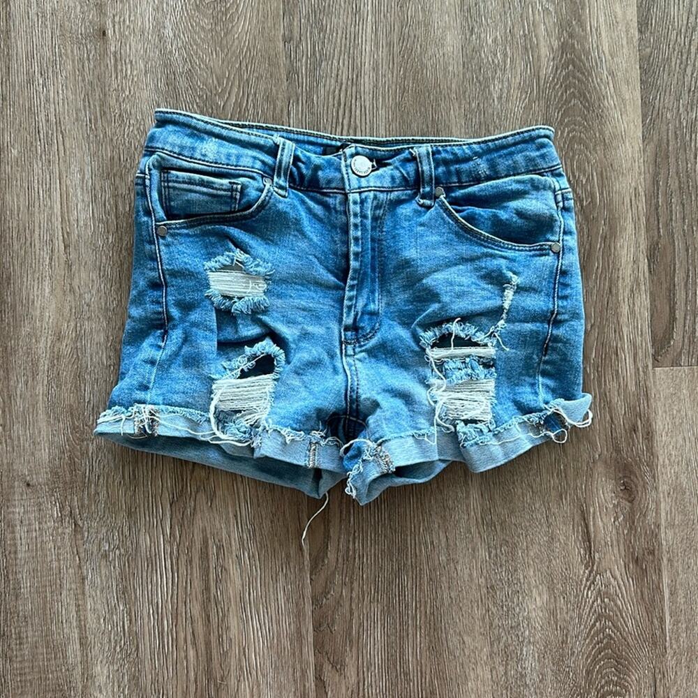 Black Label by C'est Toi‎ Distressed Denim Shorts Small High Rise